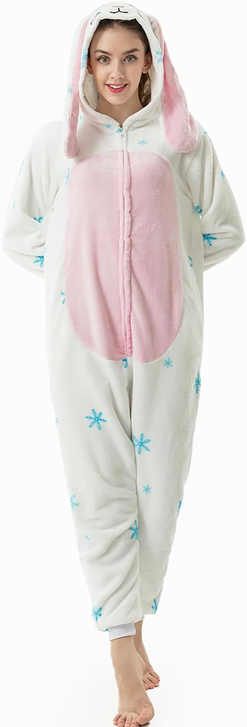 EJsoyo Adult Onesie Bunny Sleepwear Lion Animal Puppy Cartoon Costume and Teens Pajamas Unisex Christmas Halloween Cosplay