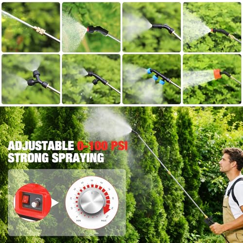 Battery Powered Backpack Sprayer for Mil-waukee M18 Battery, 5.3 Gallon, 100 PSI Electric Weed Sprayer, Yard Graden Sprayer with Telescopic Wand, 7 Nozzles, Backpack Sprayer 18v (Battery Not Included) by Poxsmuly - Used condition - Image 4