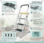 Stanz (TM) 3 Large Steps Steel Ladder with Tool Tray and Hand Grip, Three Steps Ladder 300 Pound Capacity