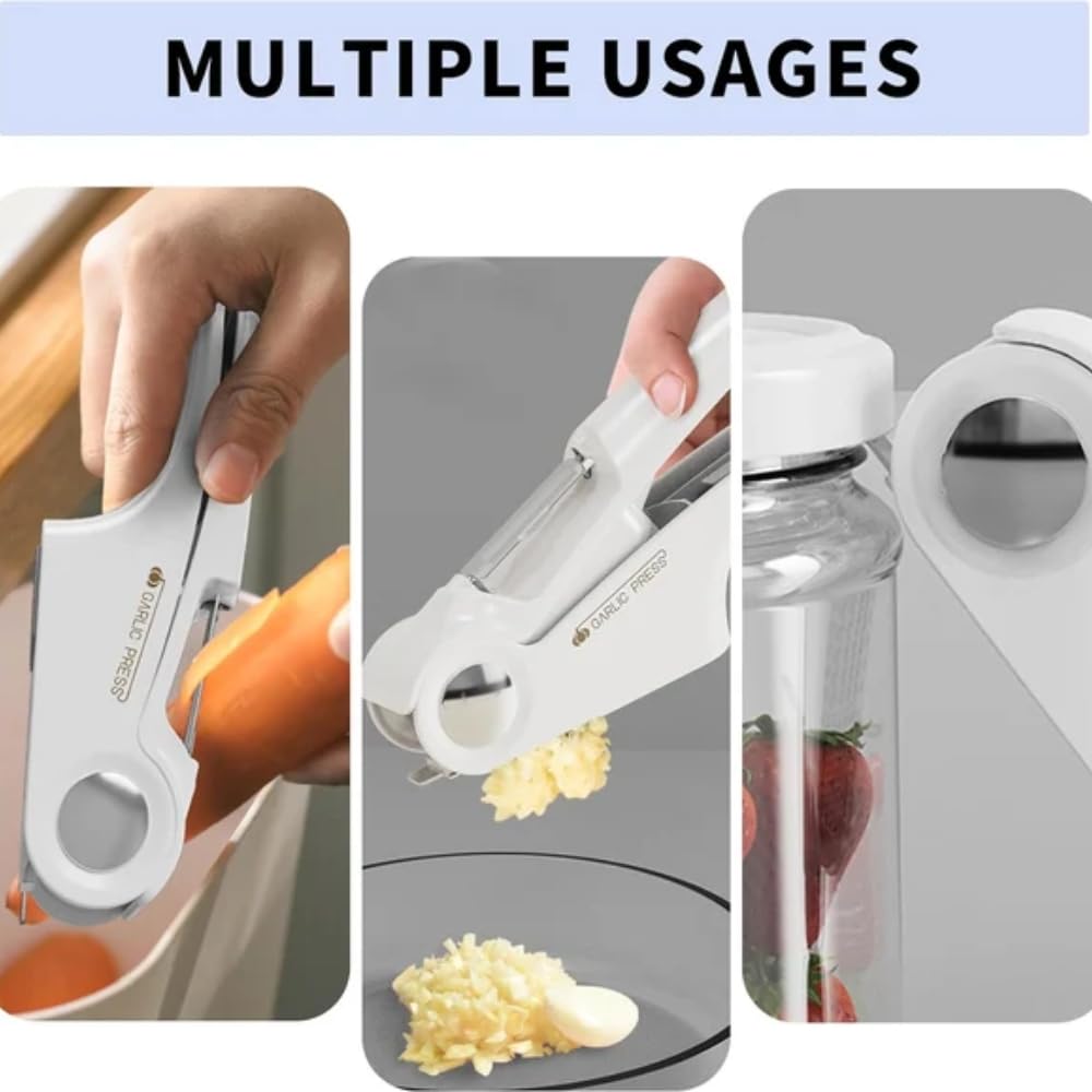 2-in-1-Knoblauchpresse, Knoblauchpresse aus Edelstahl, Knoblauchschäler und Knoblauchreinigungswerkzeug, leicht zu drückender Knoblauchschneider, ergonomischer Griff, rostfrei, Spülmaschinen-Knoblauch