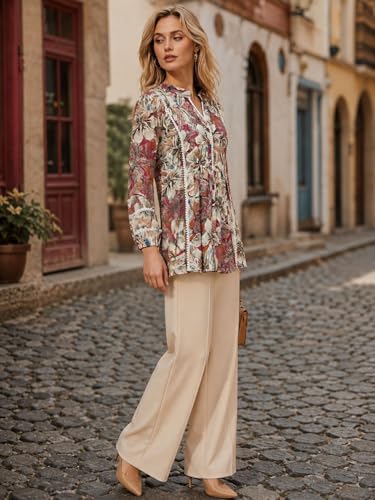Image of Amazon Brand - INKAST Women Floral Regular Fit Tops | Blouse | Elasticated Cuffs | Shirt