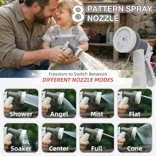 Image of Rolling Hose Reel Retractable Portable Garden 50FT With 7 Function Sprayer Nozzle - Hideaway Wall Mount for Cleaning Patio Car Washing (Grey)