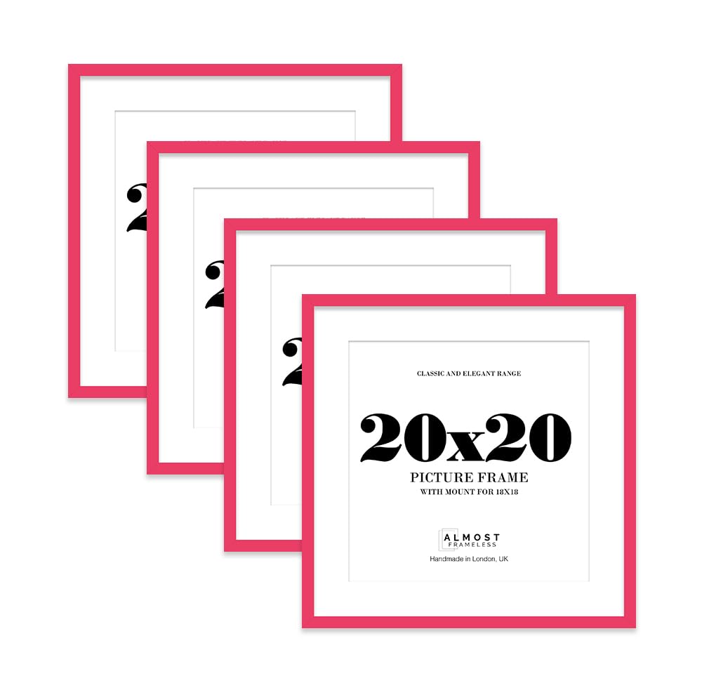 20x20 Bright Pink Picture Frame with Mount for 18x18 Photos, Prints - Modern Square Wall Frame, Set of 4