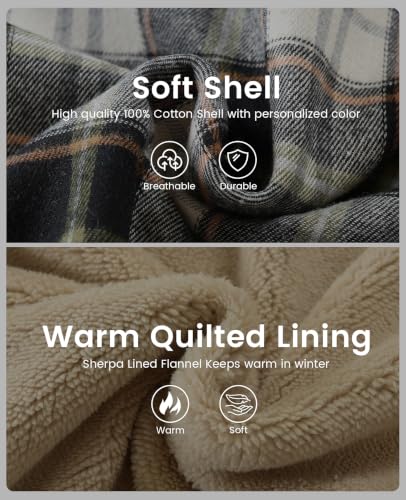 Image of Men's Cotton Plaid Shirt Jacket Fleece Flannel Sherpa Button Down