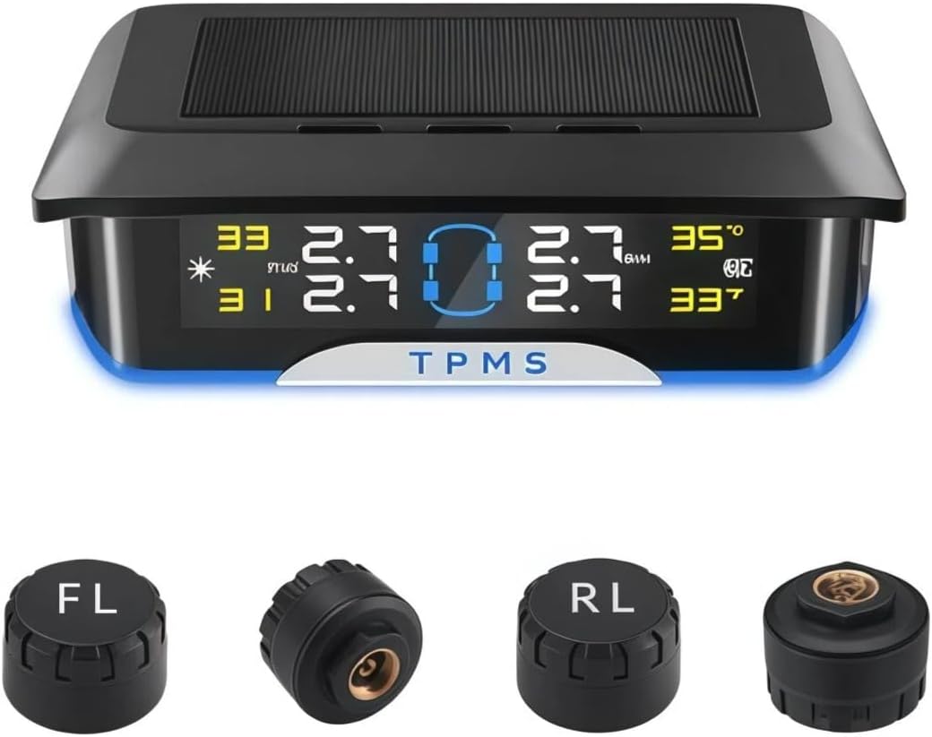 2026 New RV Tire Pressure Monitoring System (TPMS) with 4 Sensors, 6 Alarm Modes, Solar & USB Dual Charging, Color LCD Display, 0-144 PSI for Truck SUV MPV Sedan Trailer Fifth Wheel (Black)