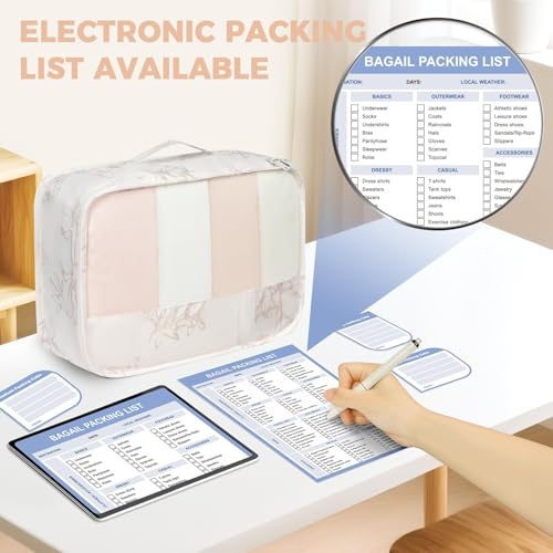 Image of BAGAIL 9 Set Packing Cubes with Packing List Luggage Packing Organizers for Travel Accessories (Pink floral)