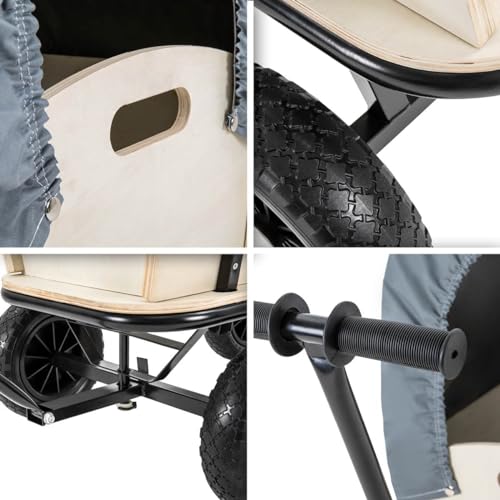 Miweba Bollerwagen Canvas mit Dach | 180 Kg Traglast - Kinderwagen - Transportwagen - Handwagen - Wagen Holz - Standwagen - Regenschutz - Plane abnehmbar - Gartenkarre - Holzwagen - Gerätewagen (Grau)