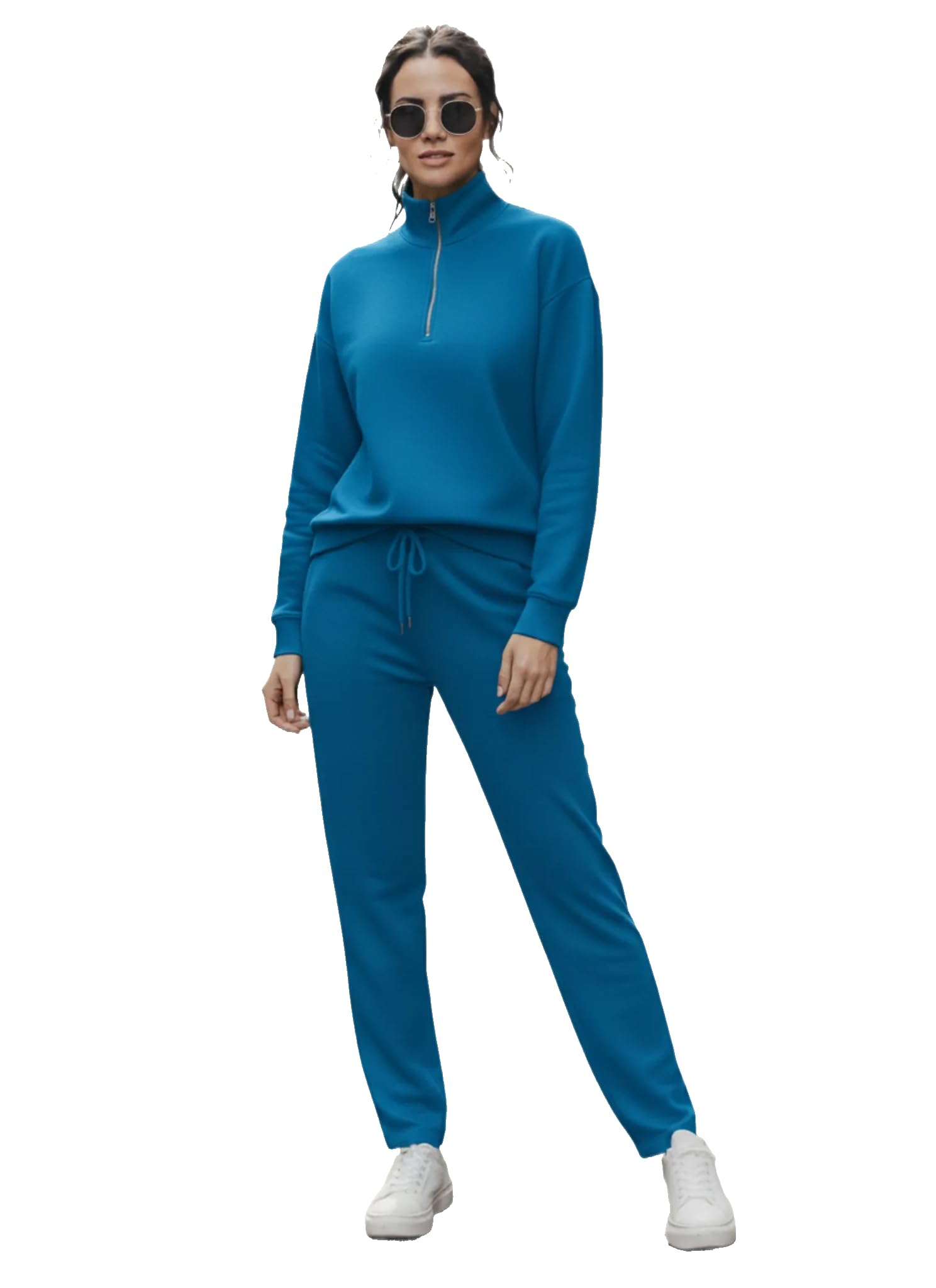 Solid Half Zipper Track Suit for Women | Co-ord Set | Warm Fleece Tracksuit Set | Full Sleeve Sweatshirt