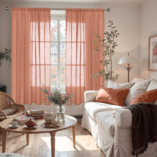 Image of BGment Rust Terracotta Linen Curtains 63 Inches Long for Living Room, Burnt Orange Semi Sheer Window Drapes with Rod Pocket Lightweight for Bedroom, 2 Panels Set, Each 52 Inch Wide