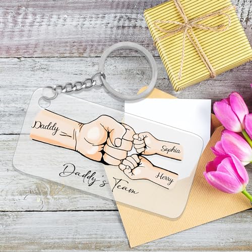 Personalized Fist Bump Keychain for Daddy's Team Fist Bump Key Chain with Kids Names Acrylic Custom Father's Day Gift For Dad Papa Grandpa Husband from Son Daughter Best Dad Ever Keyring - Image 3