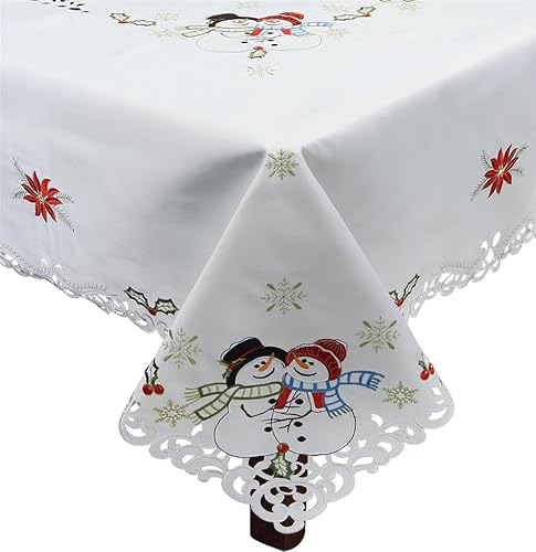 Miniatura 10 de Creative Linens Juego de 4 manteles individuales de Navidad con muñeco de nieve de 11 x 17 pulgadas, ovalados, bordados, copos de nieve, copos