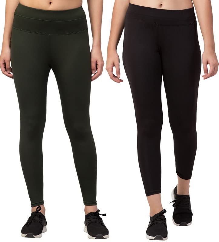 Image of BLUECON Gym wear Leggings Ankle Length Workout Pants | Stretchable Tights | Mid Waist Sports Fitness Yoga Track Pants for Girls & Women (Pack of 2)