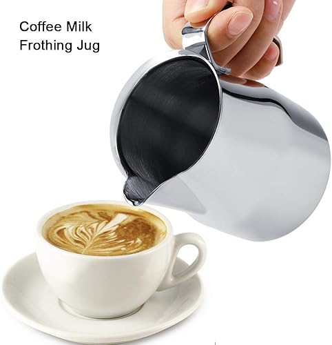 Miniatura 5 de Taza de acero inoxidable de 11.8 fl oz con forma de guirnalda de boca puntiaguda para espuma de leche, jarra de café con leche para espuma