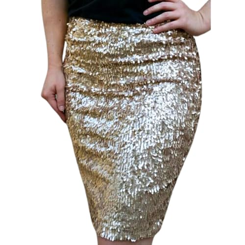 Made in USA Sequin Skirts, Stretchy, Mini, Pencil, Multiple Colors - Night Out, Pull On, Comfy, Party, Holiday