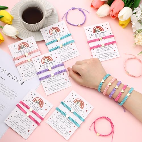 48 Pcs Back to School Bracelets First Day of School Heart Bracelets with 24 Cards Reward Prize Gift for Party Favors2