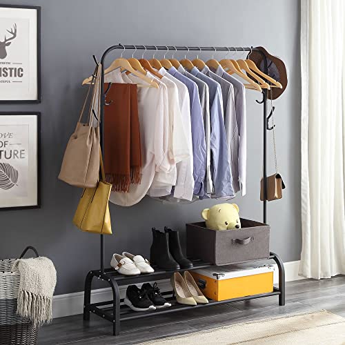 Gissar Clothes Rack With Shelves,Stand Clothing Racks For Hanging Clothes, Garment Rack With Top Rod,Drying Rack Organizer Shirt Towel Rack,For Boxes Shoes Boots Storage,Metal Frame, Black #TOP1