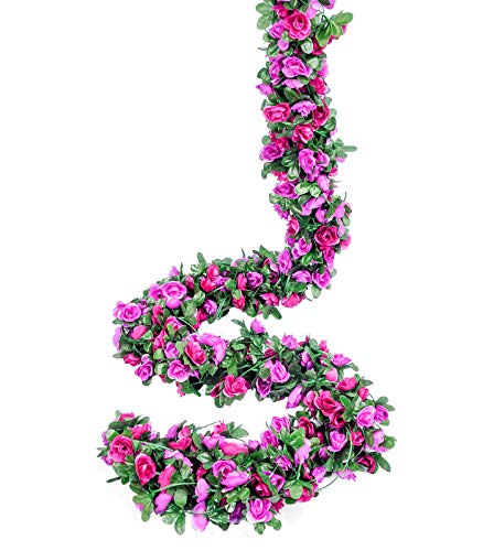 Miracliy 9 Pcs 73.8 Ft Flower Garland Fake Rose Vine Artificial Flower Hanging Rose Ivy Home Hotel Office Wedding Party Garden Craft Art Décor (Purple) #TOP1