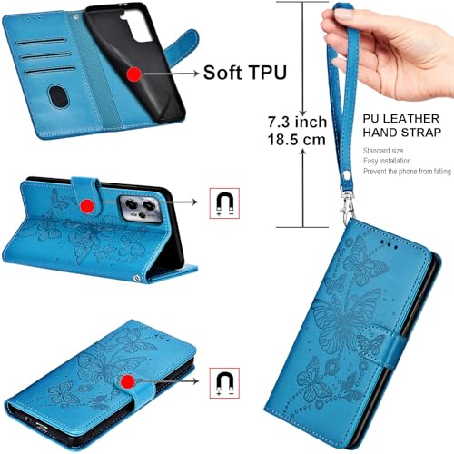 Étui Samsung S25 Edge en cuir papillon bleu avec support chic