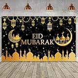LOONELO Large Eid Mubarak Banner Backdrop with 70.8''X43.3'',Muslim Ramadan Hanging Sign,Islamic Decorations for Eid Al-Adha,Hajj Festival Party
