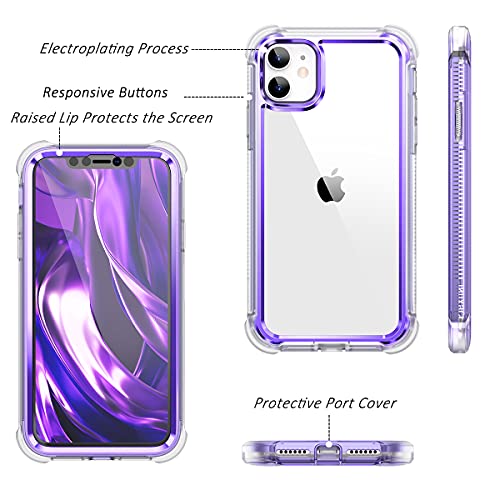 Dexnor Compatible With Iphone 11 Case With Screen Protector Electroplated Frame Clear Back Cover Rugged 360 Full Body Protective Shockproof Heavy Duty Bumper For Women/Men -Metallic Purple #TOP1