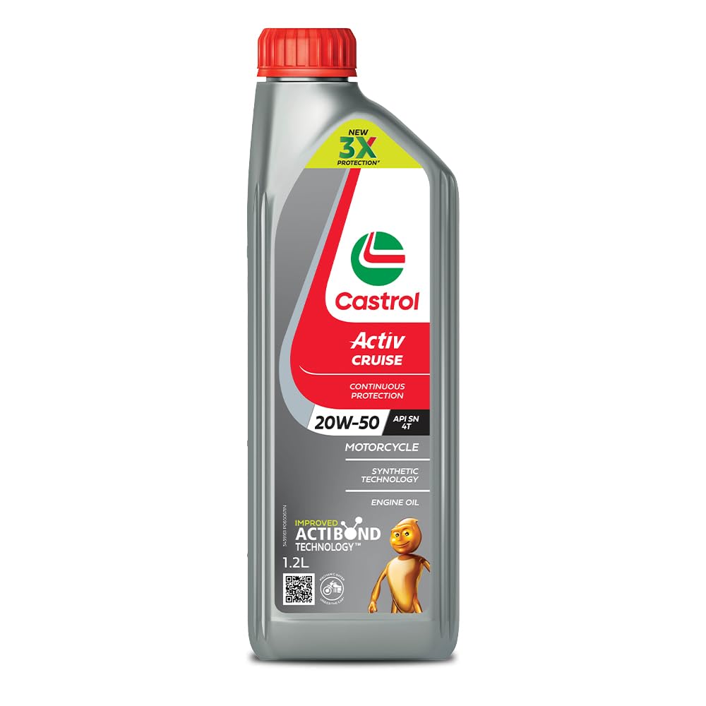 Castrol Activ CRUISE 20W-50 4T Engine Oil with Synthetic Technology for Bajaj Pulsar Bikes (1.2L) |3X Protection with Actibond Technology | Engine Protection for Bikes | API SN and JASO MA2