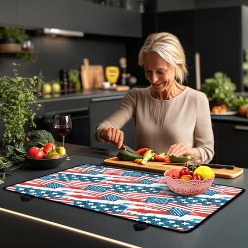 Image of Poceacles 4th of July Patriotic Glass Stove Top Cover Stove Burner Cover Multipurpose Rubber Desk Saver Pad Washer Dryer Top Mat for Counter Top, American Flag Stars and Stripes