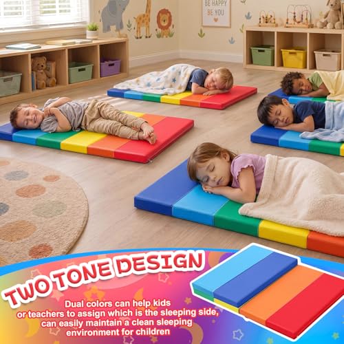 Image of Wesiti Kid Nap Mats for Preschool Daycare Folding Mat | Foldable 3 Section, 1 Inch Thick, Sleeping Rest Mats for Toddler, Kindergarten Classroom, Back to School Supplies