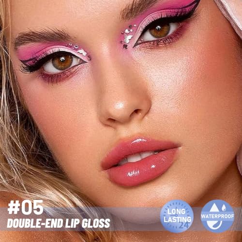Image of 2-in-1 Matte Liquid Lipstick & Clear Lip Gloss, Long Lasting Waterproof Smudge Proof 24 Hour Lip Color Stain, Non Stick & Non Fading, Vegan Matte Makeup Lip Stain for Women, Orange Pink #05