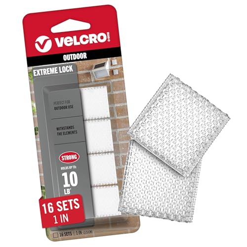 VELCRO Brand Extreme Lock Snap Lock Mounting Squares | Heavy Duty Hook to Hook Reclosable Fasteners, Water & UV Resistant | Ideal for Toll Tags, Cameras, Routers & Signage | 16 Sets 1in Squares, White