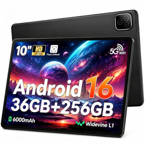 Image of Android 16 Tablet, Octa-Core Tablet, 36GB RAM 256GB ROM 1TB Expand, HD IPS Touch Screen 10 inch Tablet, 6000mAh Battery, BT5.4 WiFi 6, 5+8MP Dual Camera, Black