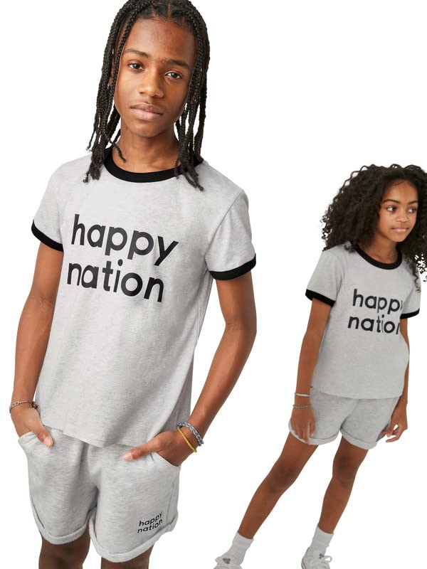 Image of happy nation Girls Cotton Crewneck Ringer T Shirt
