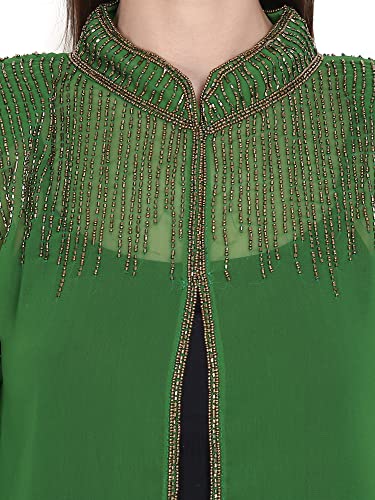 Image of Matelco Women Georgette Floor Length Hand Embroidered Embellished Longline Front Open Shrug Dress