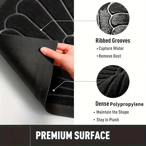 Image of Semicircular Durable Rubber Non Slip Front Door Mat for Outside Inside Entry Entryway | Dirt Trapper Welcome Mat for Muddy Paws and Shoes, Grey, 45x75 cm