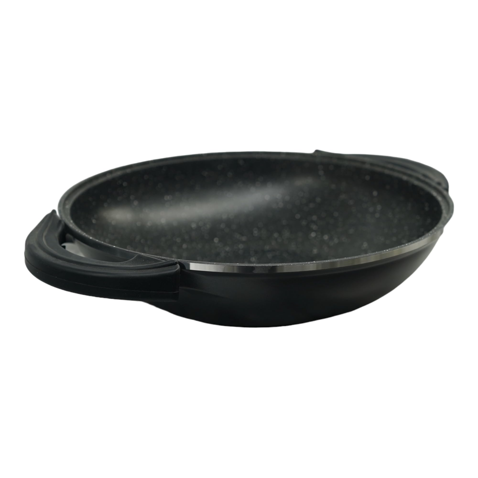 Wok 32 cm - Manche Anti-Chauffe - Fonte d'Aluminium - Revêtement anti-adhésif - Couvercle en Verre - Tous Feux dont Induction - Sans PFOA - Greblon C2+