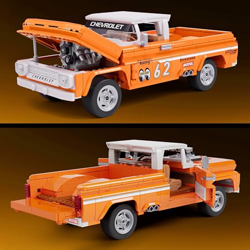 Image of Mattel Brick Shop Hot Wheels Elite Series Construction Kit, Custom '62 Chevy Pickup with 858 Pieces, Realistic Details and Individual Stickers, for Collectors and Children from 10 Years, JFT20
