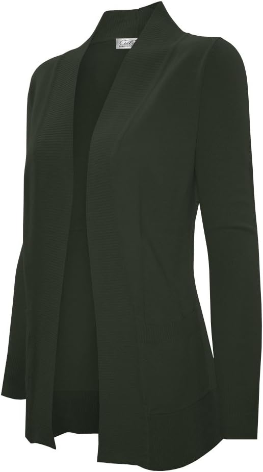 Women's Solid Basic Open Front Pockets Knit Sweater Cardigan