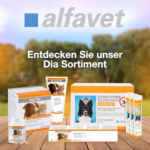 alfavet Dia Tab 20 x 5,5 g – Diät-Ergänzungsfuttermittel für Hunde & Katzen – Mit pflanzlichen Inhaltsstoffen zur Regulierung der Verdauung & Darmflora – Kautabletten mit Präbiotika