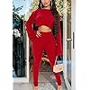 Two Piece Outfits for Women, Long Sleeve Crop Top and Bodycon Pants Tracksuit Sets, Fashion 2 piece Clubwear Sweatsuit - red - S