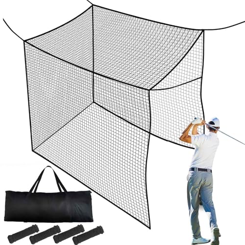 Jecarden Golf Batting Cage Netting 10 x 10 x 10ft Practice Net for Golf (Frame NOT Included) Training Net with Tie Ropes for Backyard Indoor Outdoor