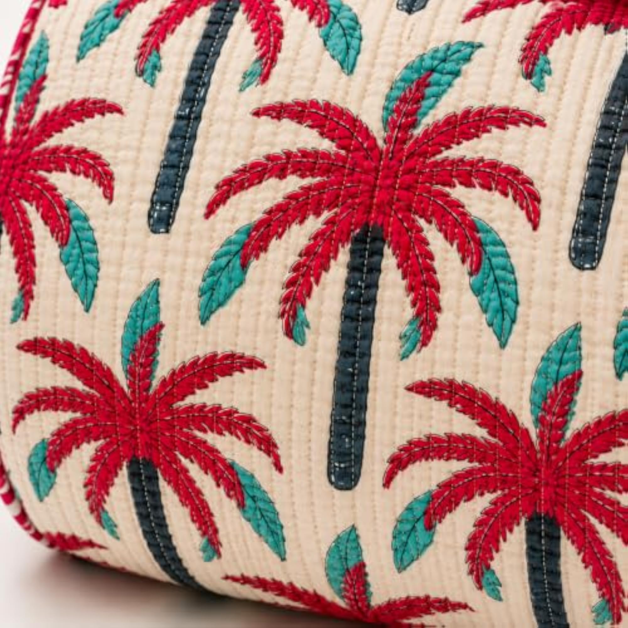 Quilted Duffle Bag with Palm Tree Print, Stylish Travel