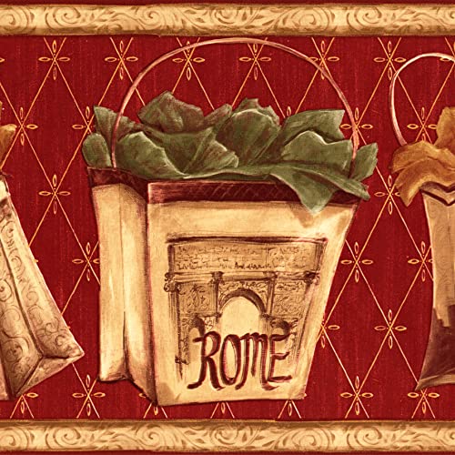 Papier peint Bordure Fashion Sacs Shopping de Paris Rome Londres 9' x 15' KM7722B
