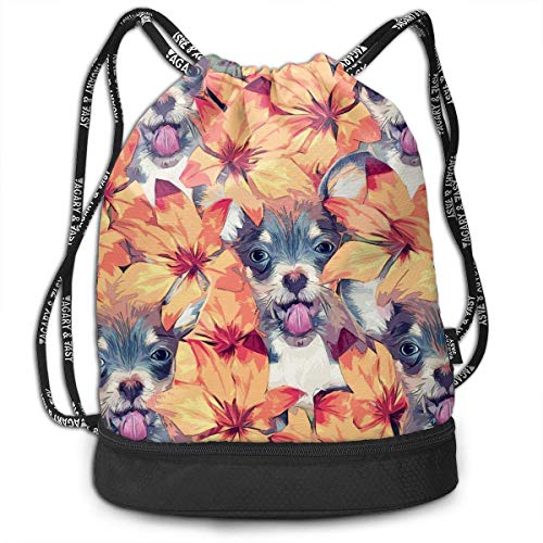 Preisvergleich Produktbild OKIJH Rucksack Freizeitrucksack Kordeltasche Multifunktionaler Rucksack Sporttasche Smiling Dogs Among Floral Field Men And Women General Backpack Multifunctional Bundle Backpack Fashion Travel Backpa