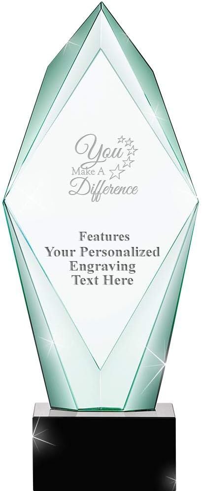 Crown Awards 13" Jade Epic You Make A Difference Crystal Award, Custom Engraved You Make A Difference Trophy, Engraving Included