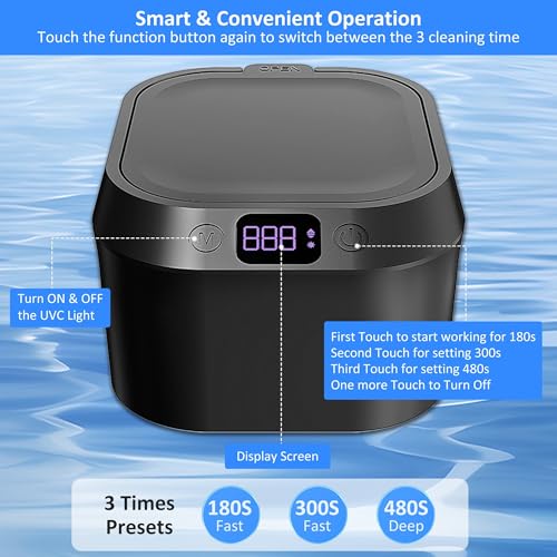 Cavwvtyu Ultrasonic Retainer Cleaner Machine, 46Khz Ultrasonic Dental Cleaner With U·Violet Light, 3 Timer Mode Portable Ultrasonic Denture Cleanser For Mouth Guard Aligner Jewelry Ring thumb #5