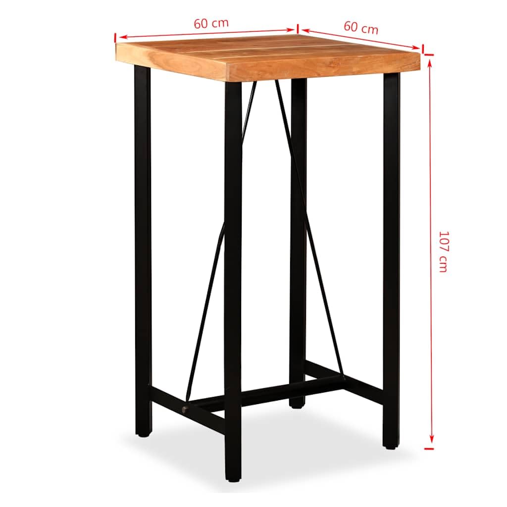 Ensemble de mobilier de Bar en Bois d'acacia Massif avec tabourets en Cuir véritable et Toile pour Maison, Bar ou Restaurant, Style Industriel, Livraison Facile