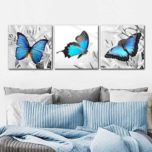 Affiche mur photo salon decoration interieure triptyque papillon bleu - 2