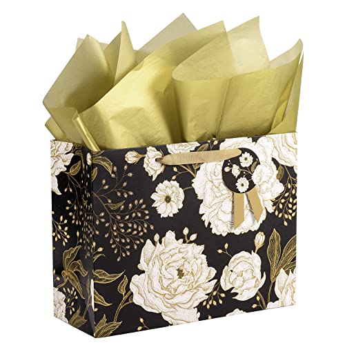 Loveinside KGB-FLO13510-BK Black And Gold Gift Bag Foil Floral cover