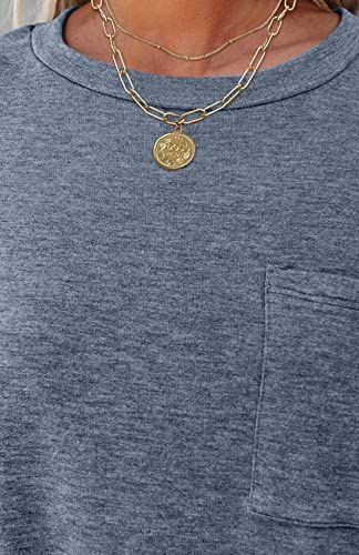 Mirol Women's Short Sleeve Tunic Tops 2023 Basic Loose T Shirts Solid Color Batwing Cap Sleeve Casual Tee Blue #TOP3