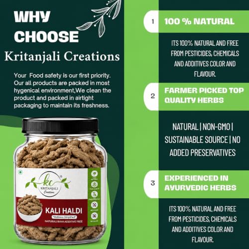 Image of Kritanjali Creations Narkachur Kali Haldi Nar Kachur Curcuma Zerumbet Zedoary Root Black Turmeric Whole Root, Natural Raw Additive-Free, 100% Pure Curcuma Caesia (200GM)