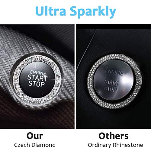 Image of ToBeQueen Bling Diamond Push Start Button Cover Ring, Interior Crystal Rhinestone Bling Starter Ring Emblem Sticker, Bling Car Accessories for Women, White
